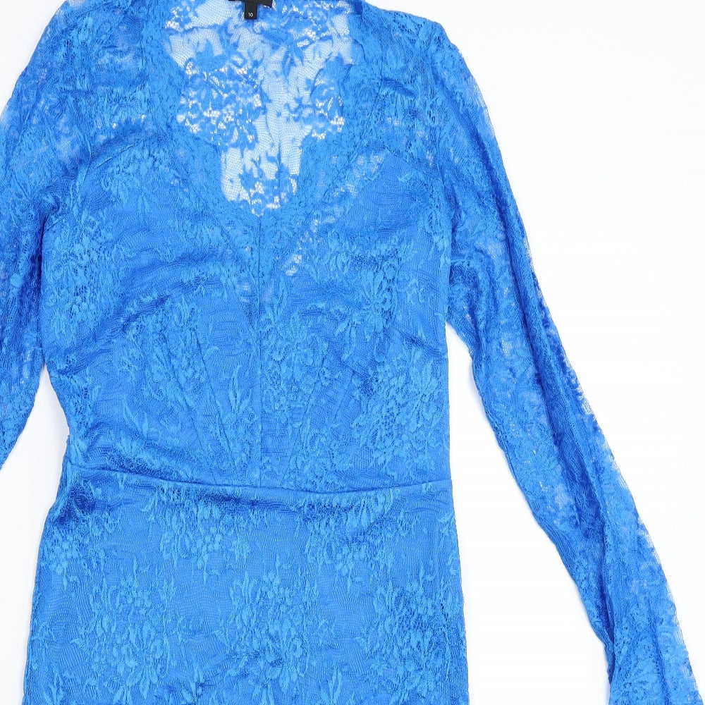 River Island Womens Blue Floral  Bodycon  Size 10