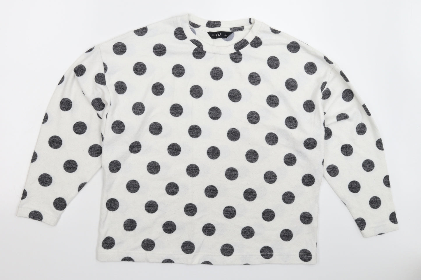 F&F Womens White Polka Dot Knit Pullover Jumper Size 12