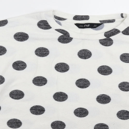 F&F Womens White Polka Dot Knit Pullover Jumper Size 12