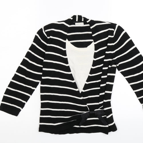 Minuet Petite Womens Black Striped  Pullover Jumper Size S