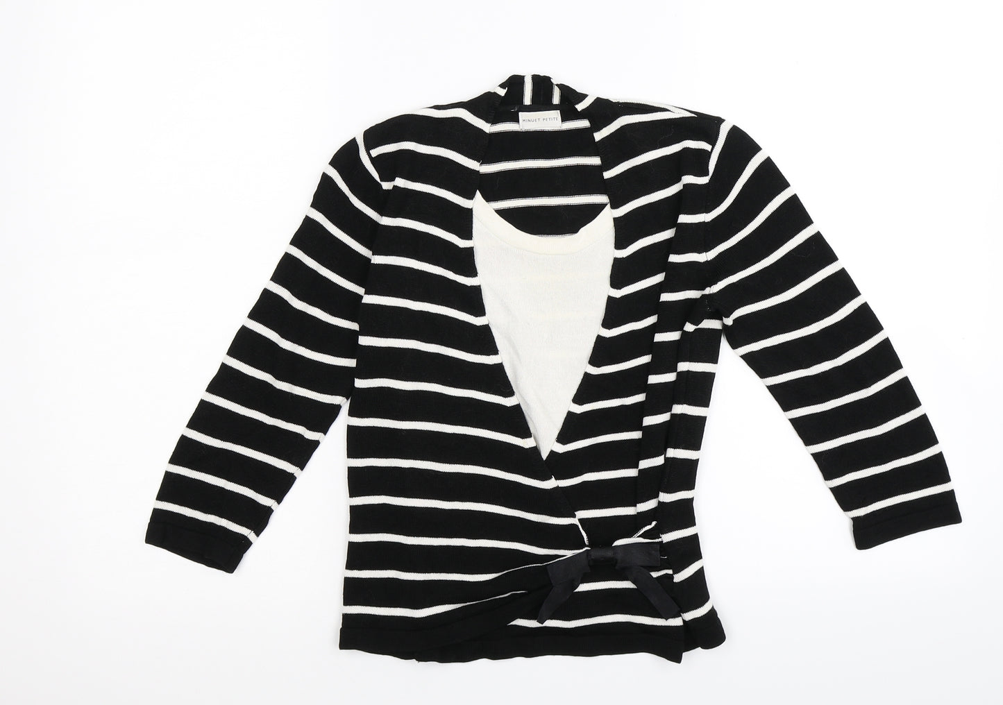 Minuet Petite Womens Black Striped  Pullover Jumper Size S