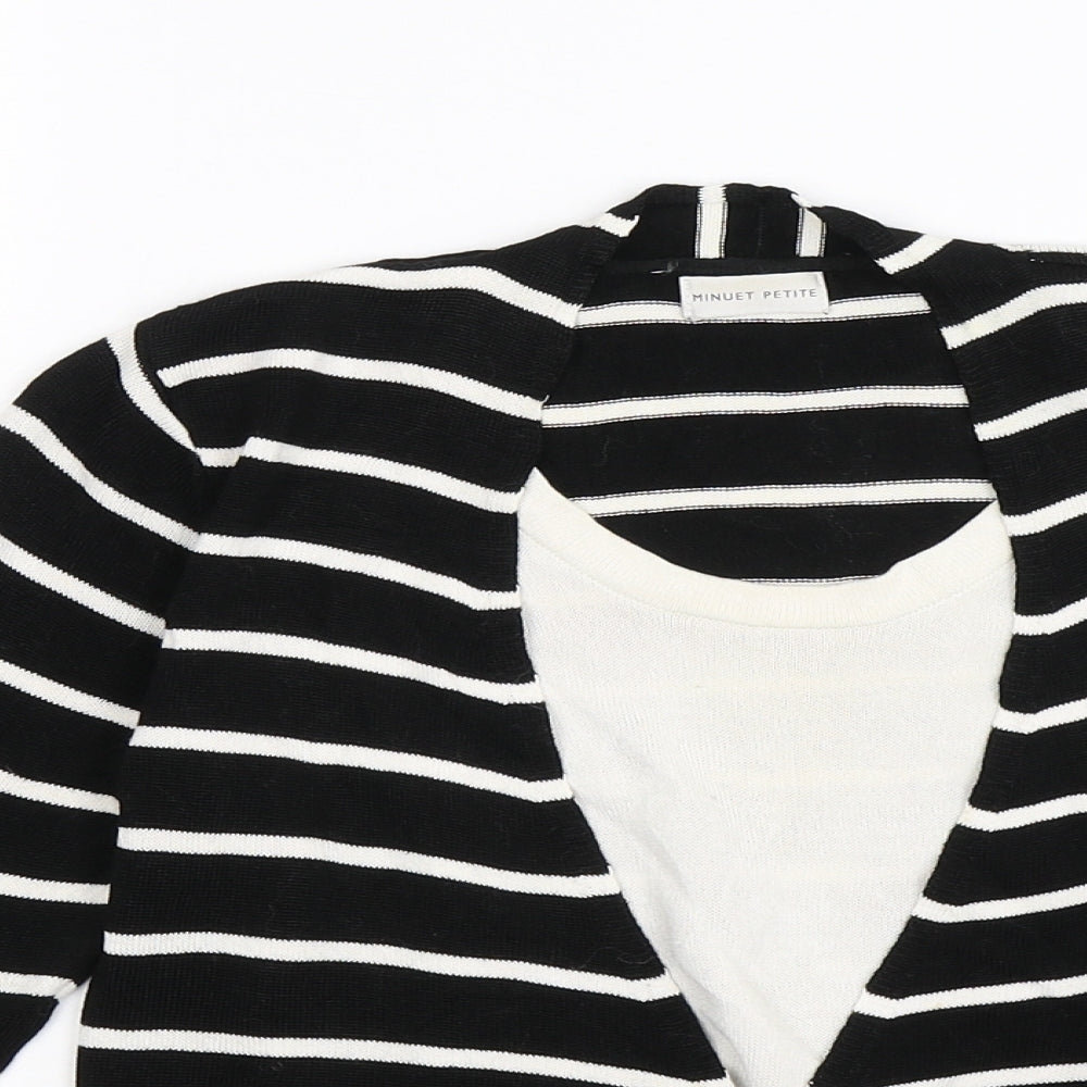 Minuet Petite Womens Black Striped  Pullover Jumper Size S