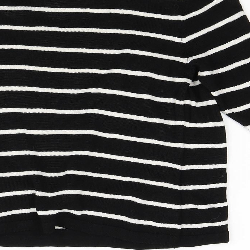 Minuet Petite Womens Black Striped  Pullover Jumper Size S