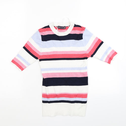 Marks and Spencer Womens White Striped Knit Pullover Jumper Size 8