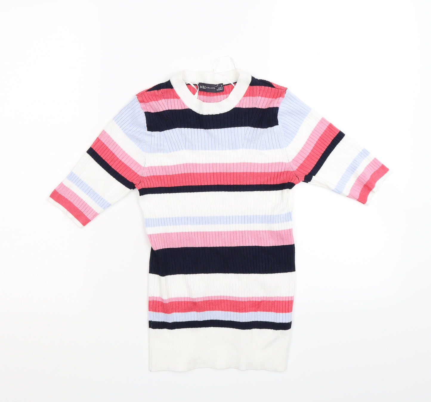 Marks and Spencer Womens White Striped Knit Pullover Jumper Size 8