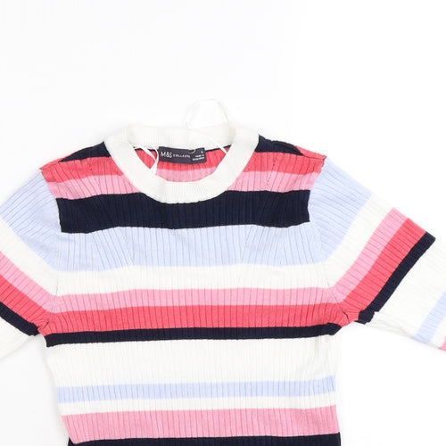 Marks and Spencer Womens White Striped Knit Pullover Jumper Size 8
