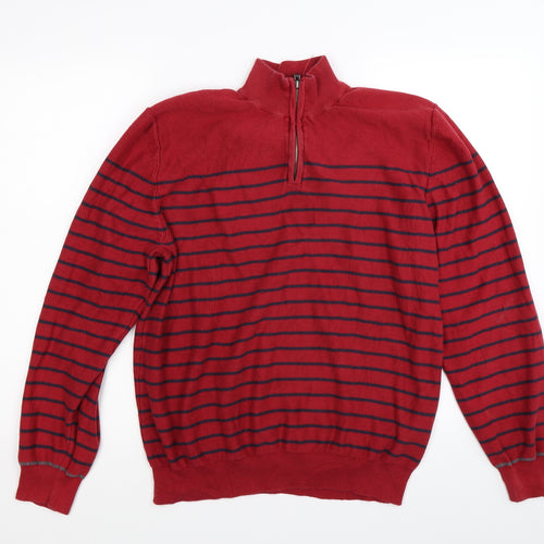 Marks and Spencer Mens Red Striped  Henley Sweatshirt Size L