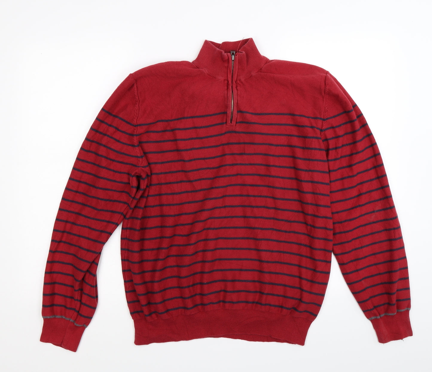 Marks and Spencer Mens Red Striped  Henley Sweatshirt Size L