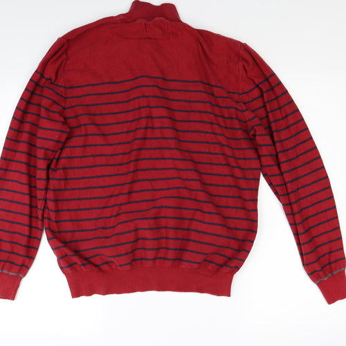 Marks and Spencer Mens Red Striped  Henley Sweatshirt Size L