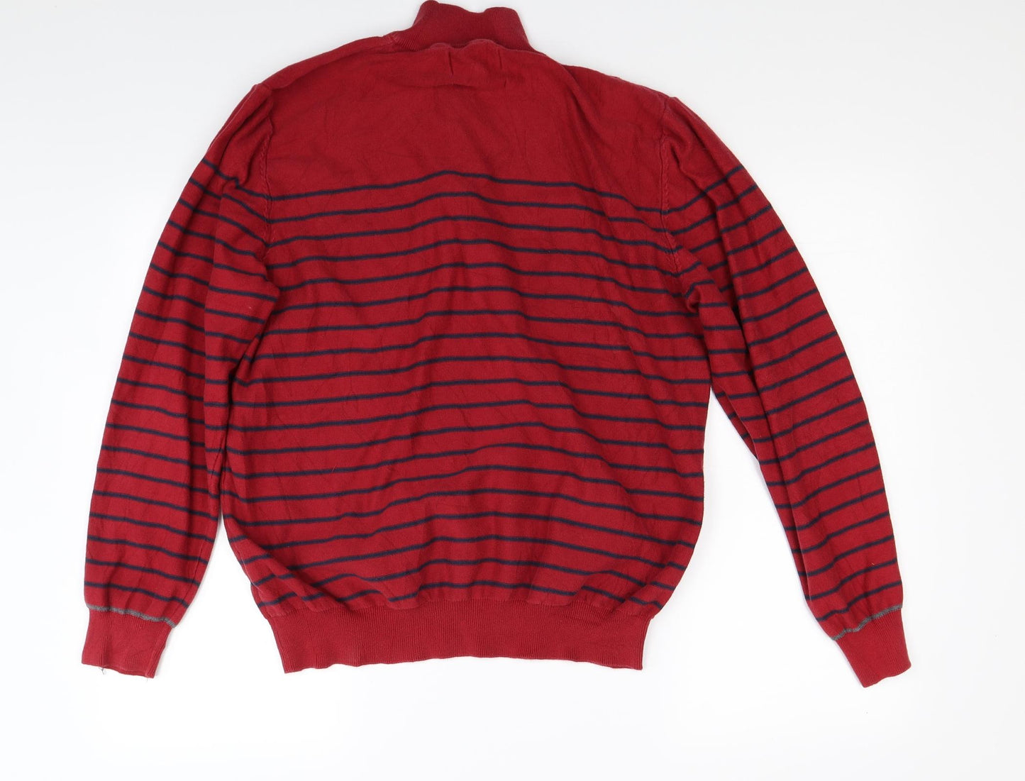 Marks and Spencer Mens Red Striped  Henley Sweatshirt Size L