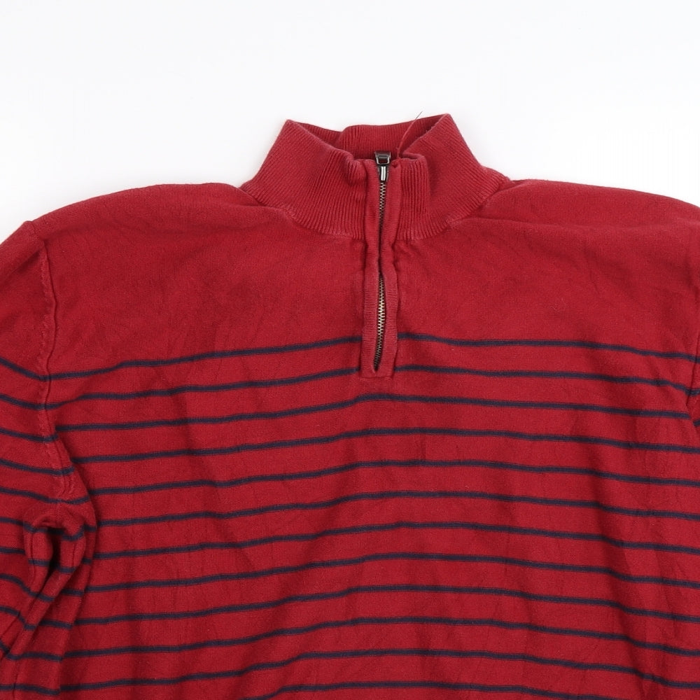 Marks and Spencer Mens Red Striped  Henley Sweatshirt Size L