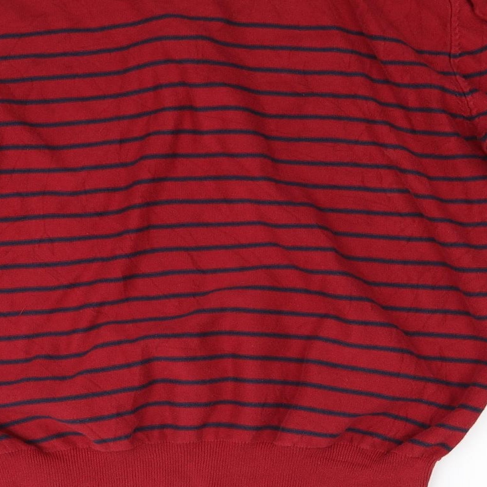 Marks and Spencer Mens Red Striped  Henley Sweatshirt Size L