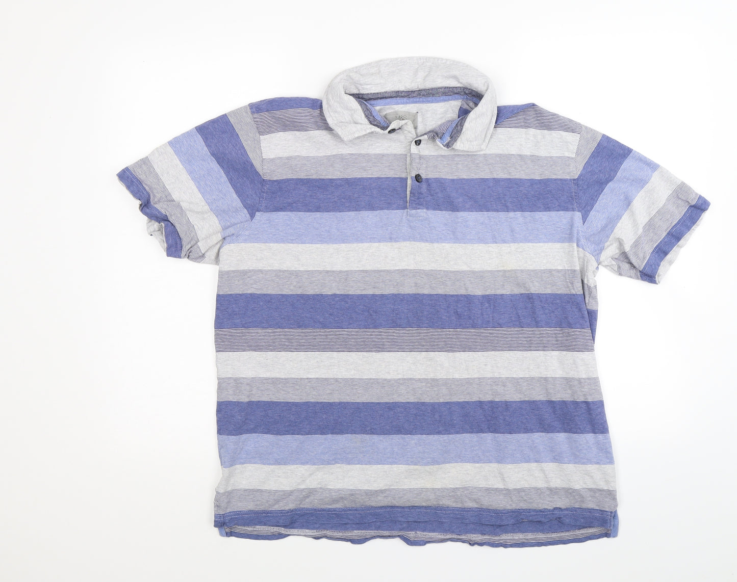 Marks and Spencer Mens Blue Striped   Polo Size L