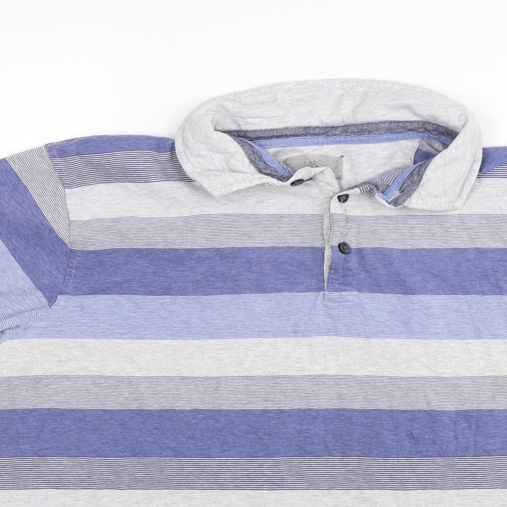 Marks and Spencer Mens Blue Striped   Polo Size L