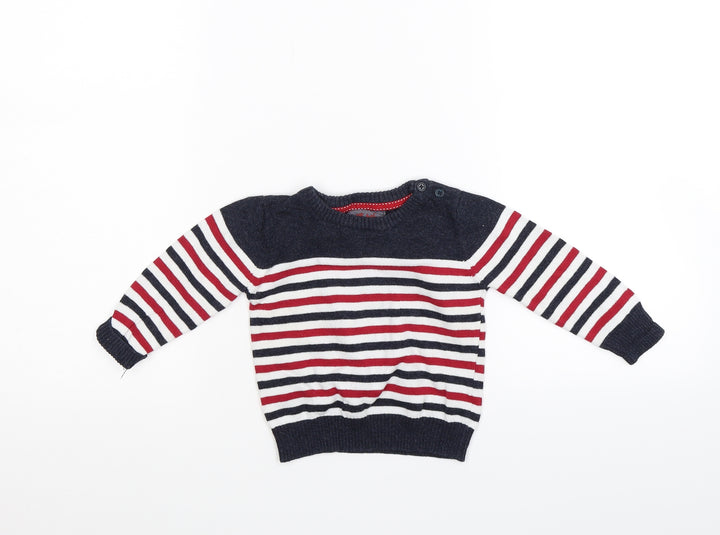 Primark Boys Blue Striped Knit Pullover Jumper Size 9-12 Months