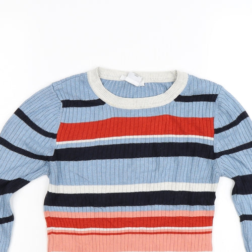 Cooperative Womens Blue Striped Knit Pullover Jumper Size S
