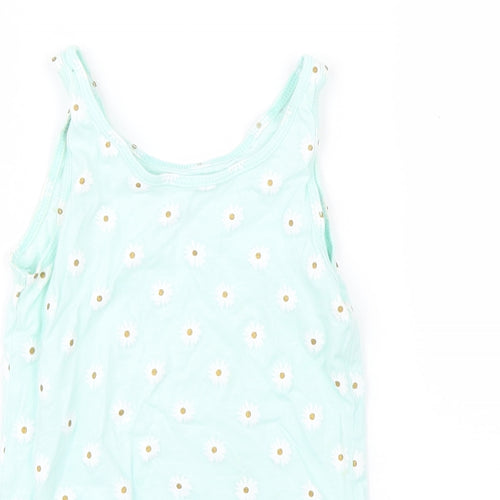 Primark Girls Green   Basic Tank Size 7-8 Years  - Daisies