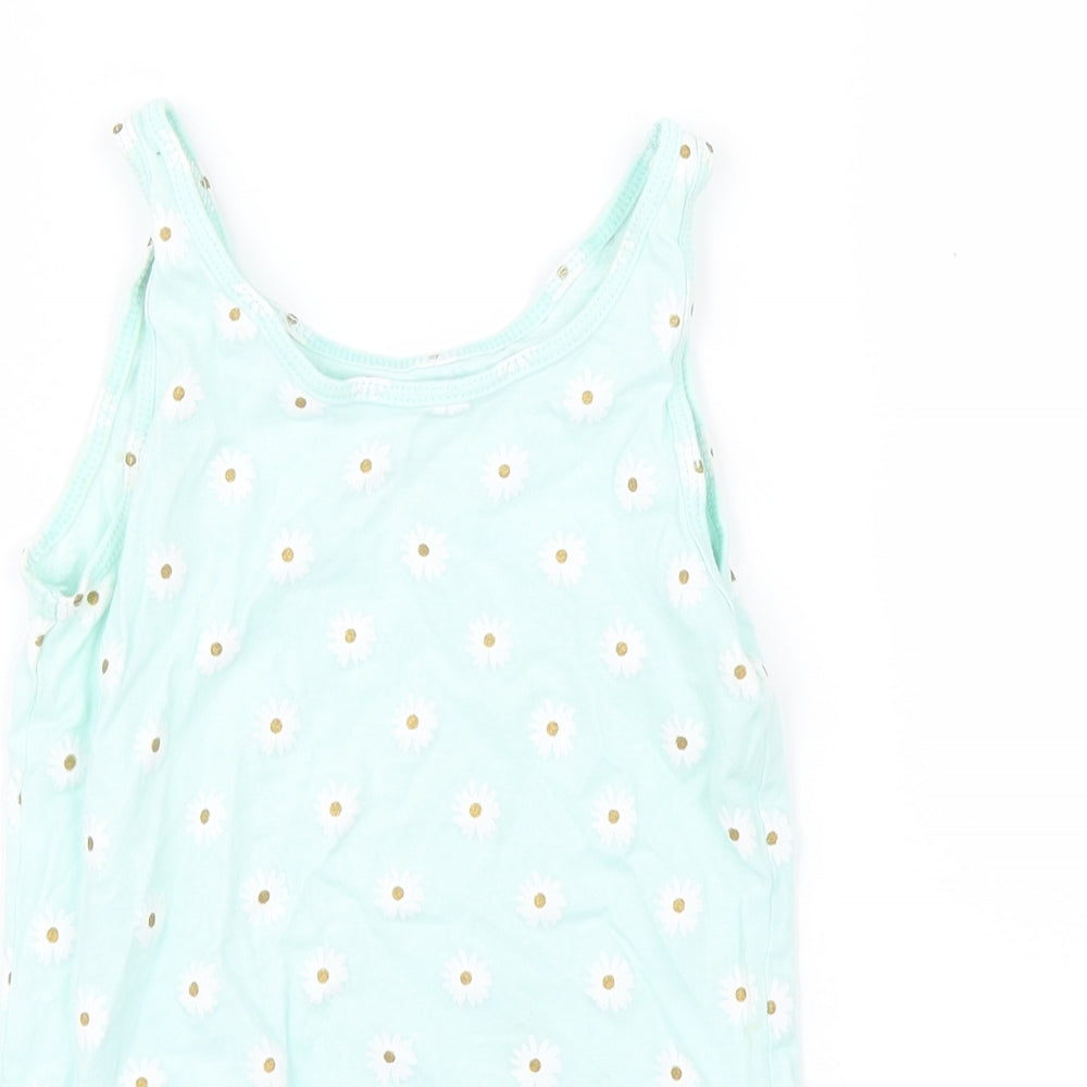 Primark Girls Green   Basic Tank Size 7-8 Years  - Daisies