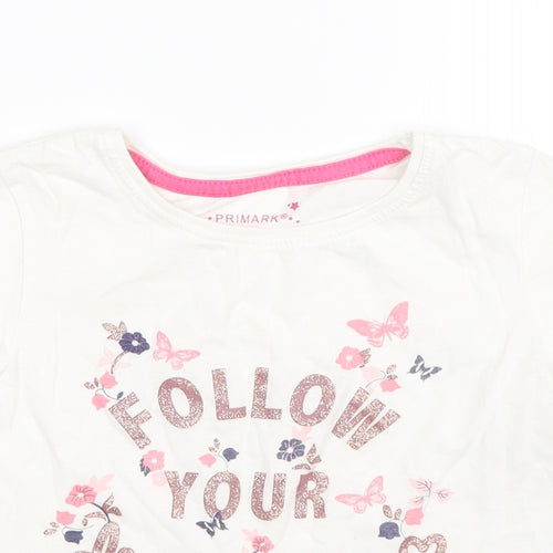 Primark Girls White   Basic T-Shirt Size 6-7 Years  - Follow your Dreams