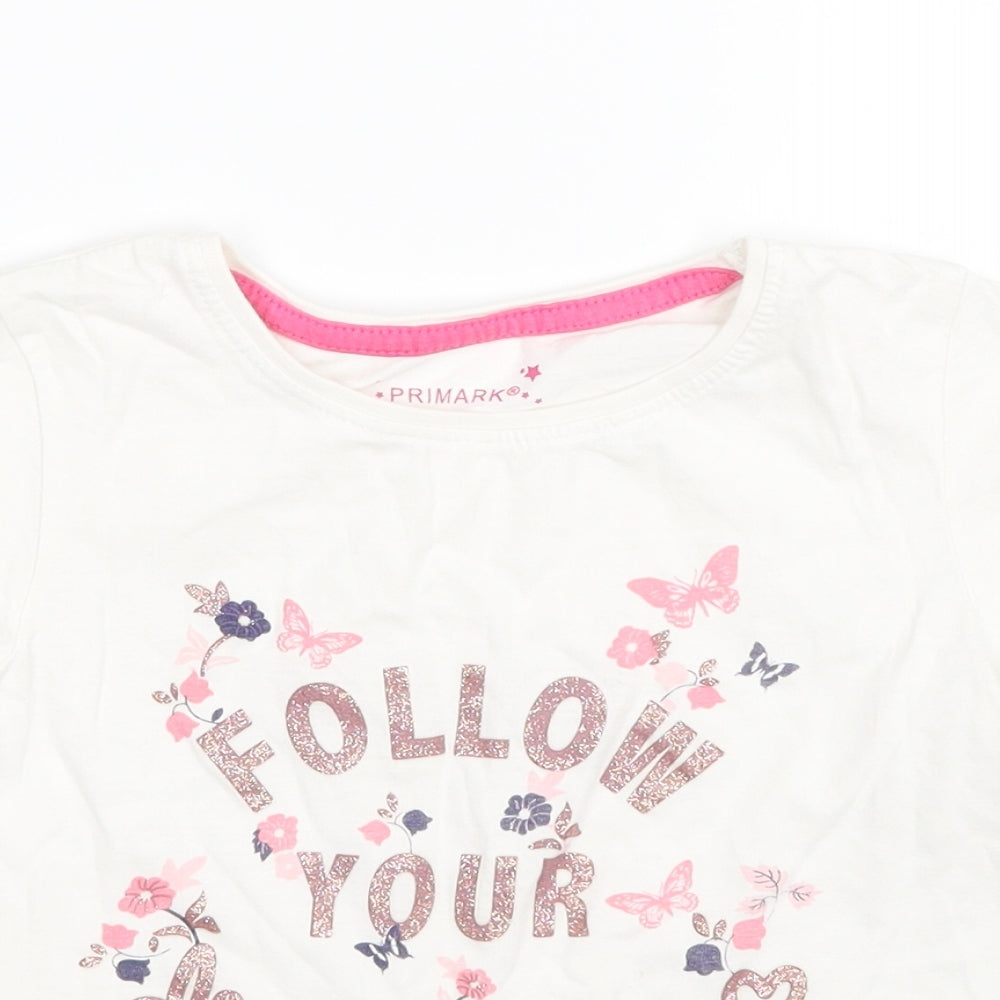 Primark Girls White   Basic T-Shirt Size 6-7 Years  - Follow your Dreams