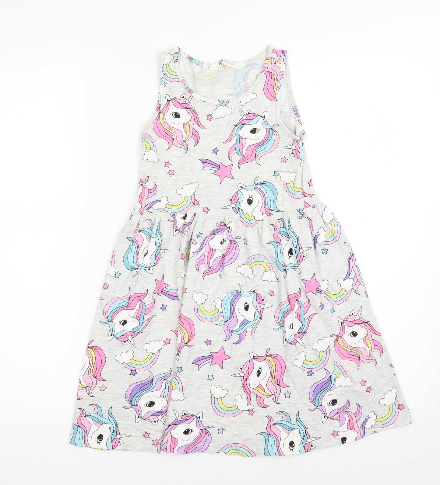 H&M Girls Grey   Shift  Size 7-8 Years  - Unicorns