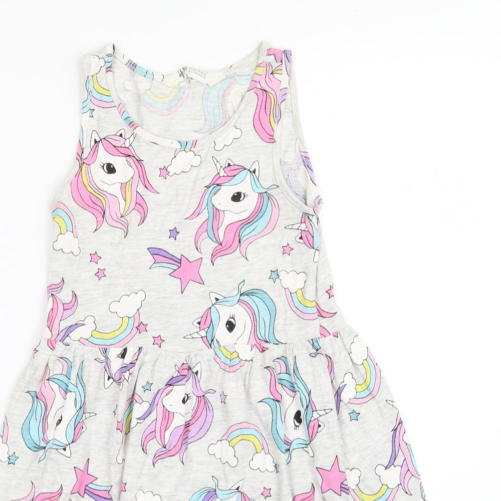 H&M Girls Grey   Shift  Size 7-8 Years  - Unicorns