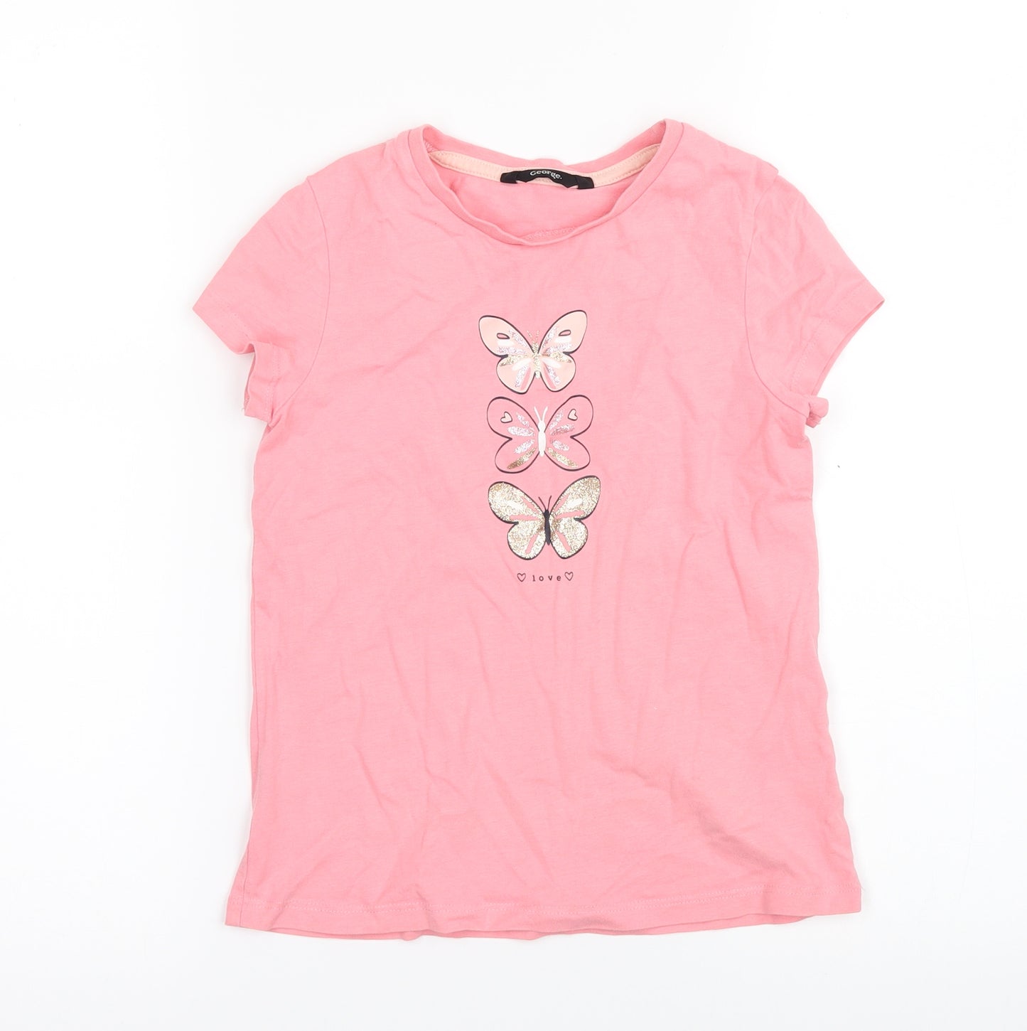 George Girls Pink   Basic T-Shirt Size 7-8 Years  - Butterflies
