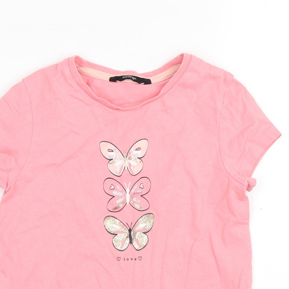 George Girls Pink   Basic T-Shirt Size 7-8 Years  - Butterflies