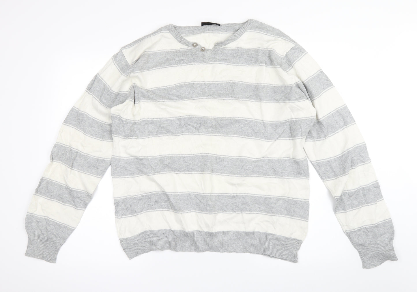 Cedar Wood State Mens Grey Striped  Pullover Jumper Size M