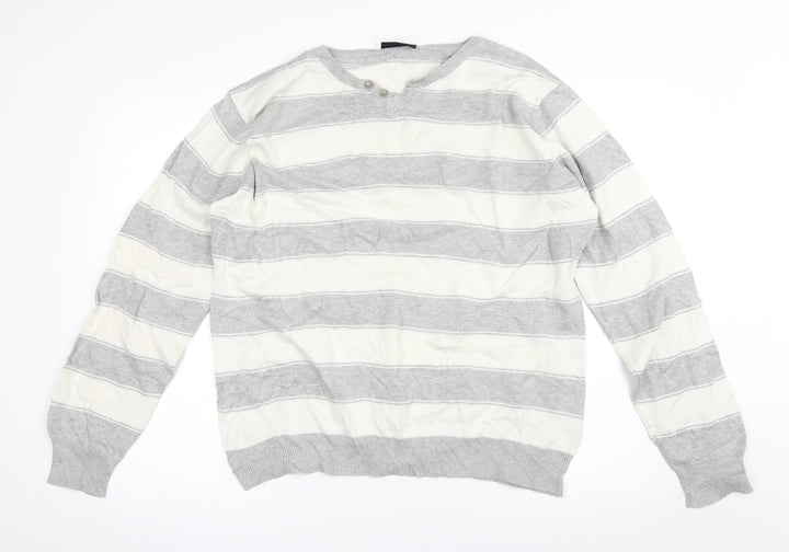 Cedar Wood State Mens Grey Striped  Pullover Jumper Size M