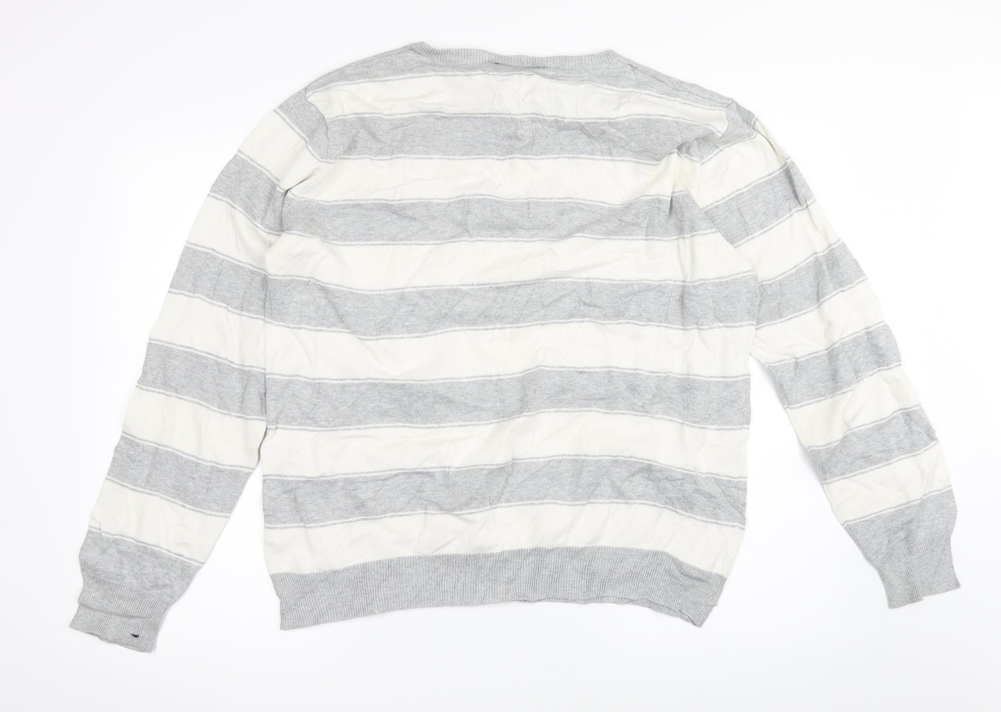 Cedar Wood State Mens Grey Striped  Pullover Jumper Size M