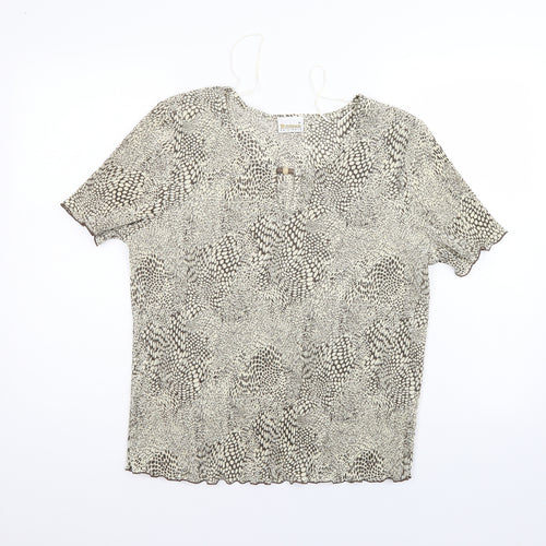 Roman Womens Ivory Animal Print  Basic Blouse Size M