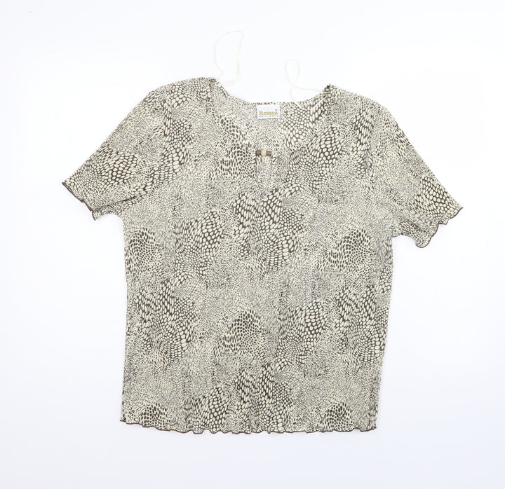 Roman Womens Ivory Animal Print Basic Blouse Size M