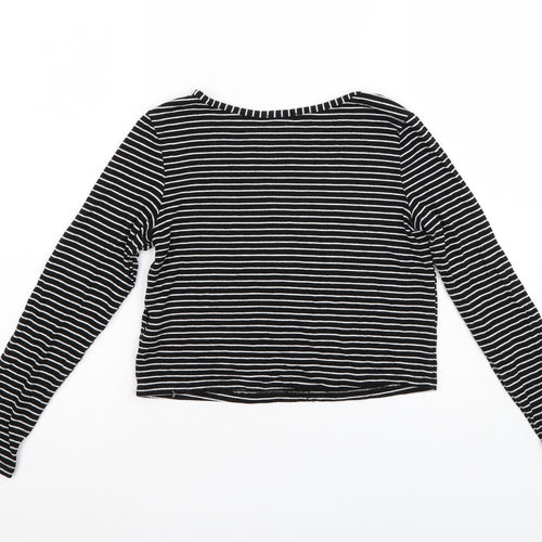YD Girls Black Striped  Pullover Jumper Size 9-10 Years