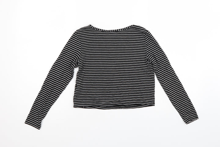 YD Girls Black Striped Pullover Jumper Size 9-10 Years