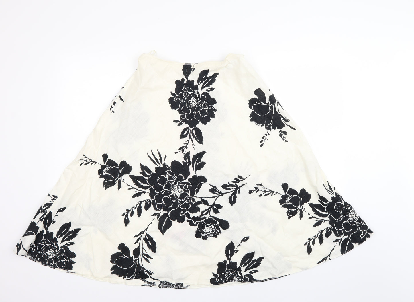 M&S Womens White Floral  A-Line Skirt Size 8