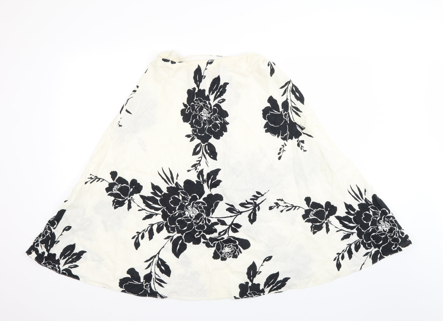 M&S Womens White Floral  A-Line Skirt Size 8