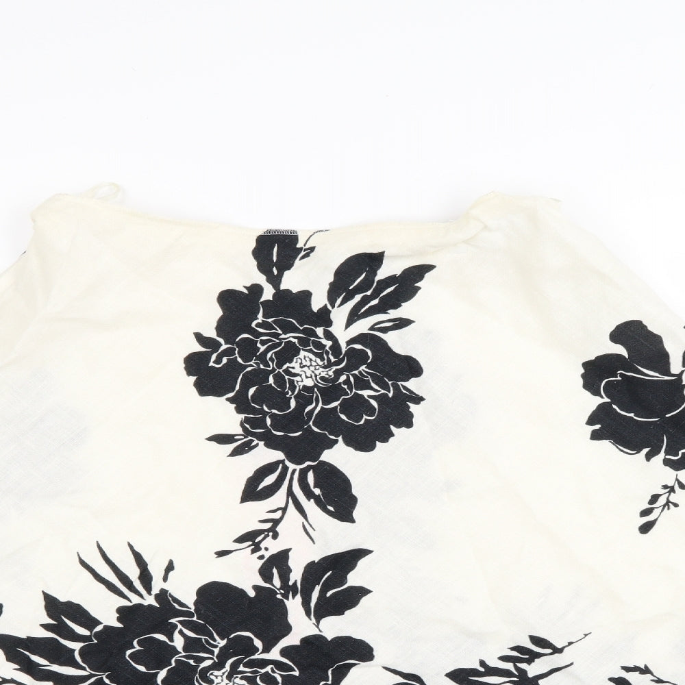 M&S Womens White Floral  A-Line Skirt Size 8