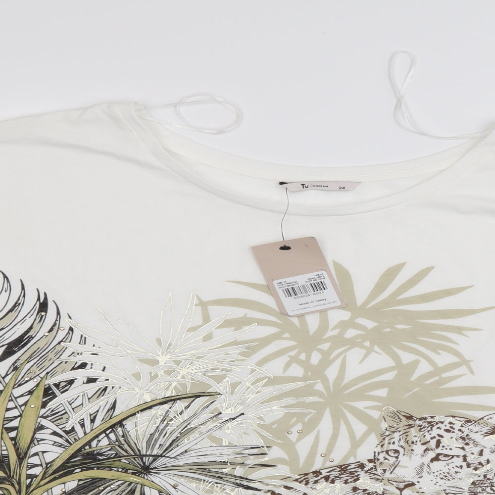 TU Womens White Animal Print  Basic Blouse Size 24