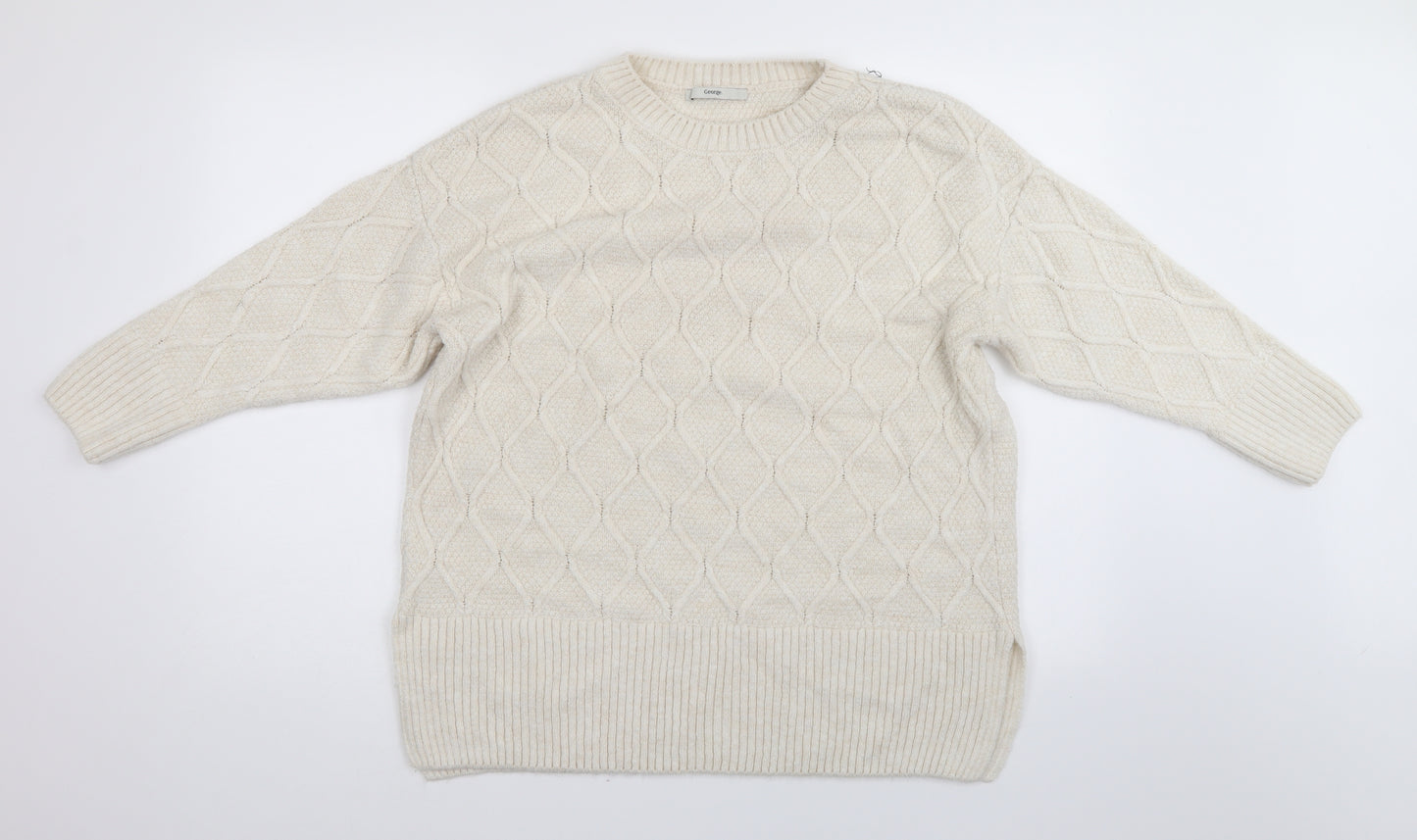 George Womens White Argyle/Diamond  Pullover Jumper Size L