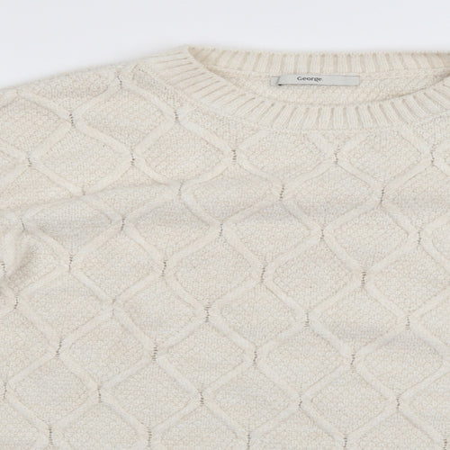 George Womens White Argyle/Diamond  Pullover Jumper Size L
