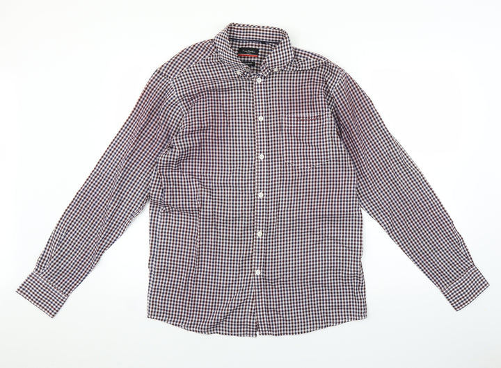 PIERE CANDIN Mens Red Check   Button-Up Size M