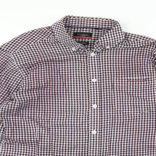 PIERE CANDIN Mens Red Check   Button-Up Size M