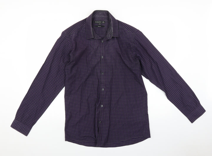 Cedar Wood State Mens Purple Check   Button-Up Size 15.5