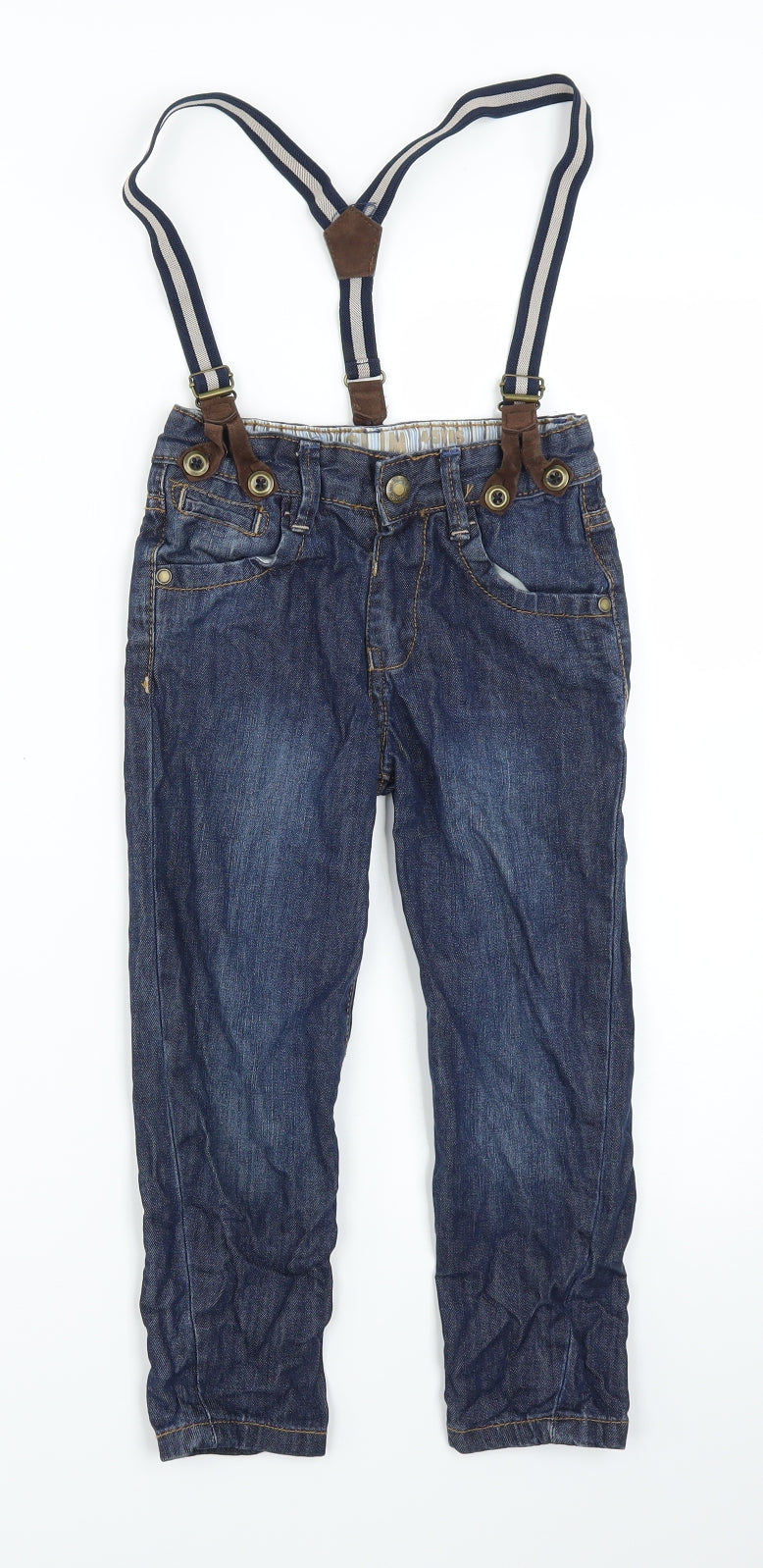 Primark Boys Blue  Denim Straight Jeans Size 4-5 Years - Suspenders