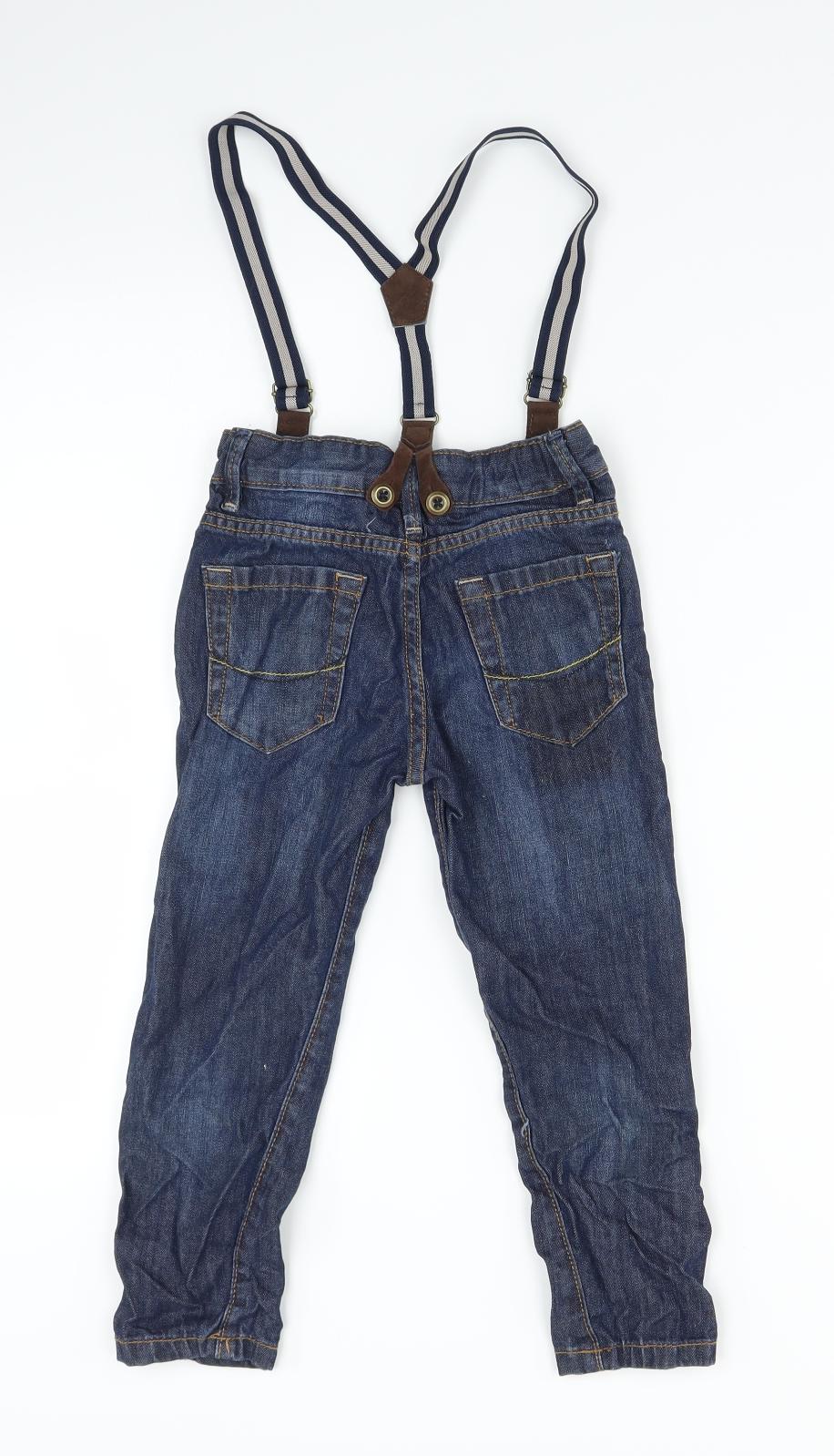 Primark Boys Blue  Denim Straight Jeans Size 4-5 Years - Suspenders