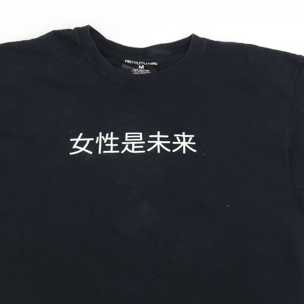 PRETTYLITTLETHING Mens Black    T-Shirt Size M