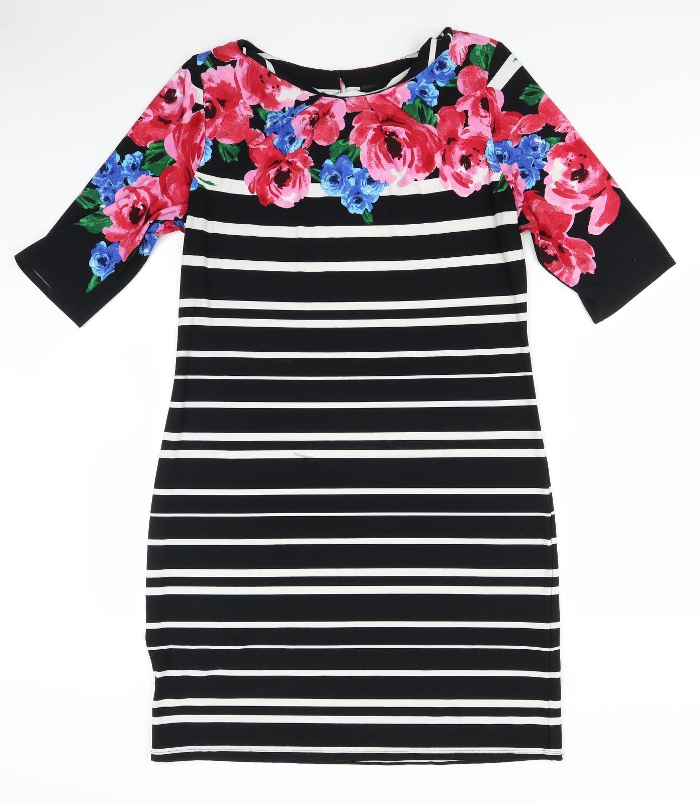 M&Co Womens Black Striped  T-Shirt Dress  Size 16
