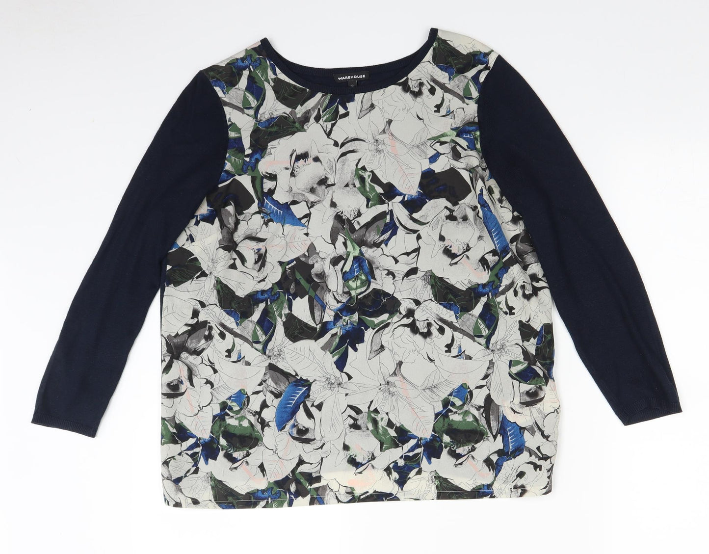Warehouse Womens Blue Floral  Basic Blouse Size M