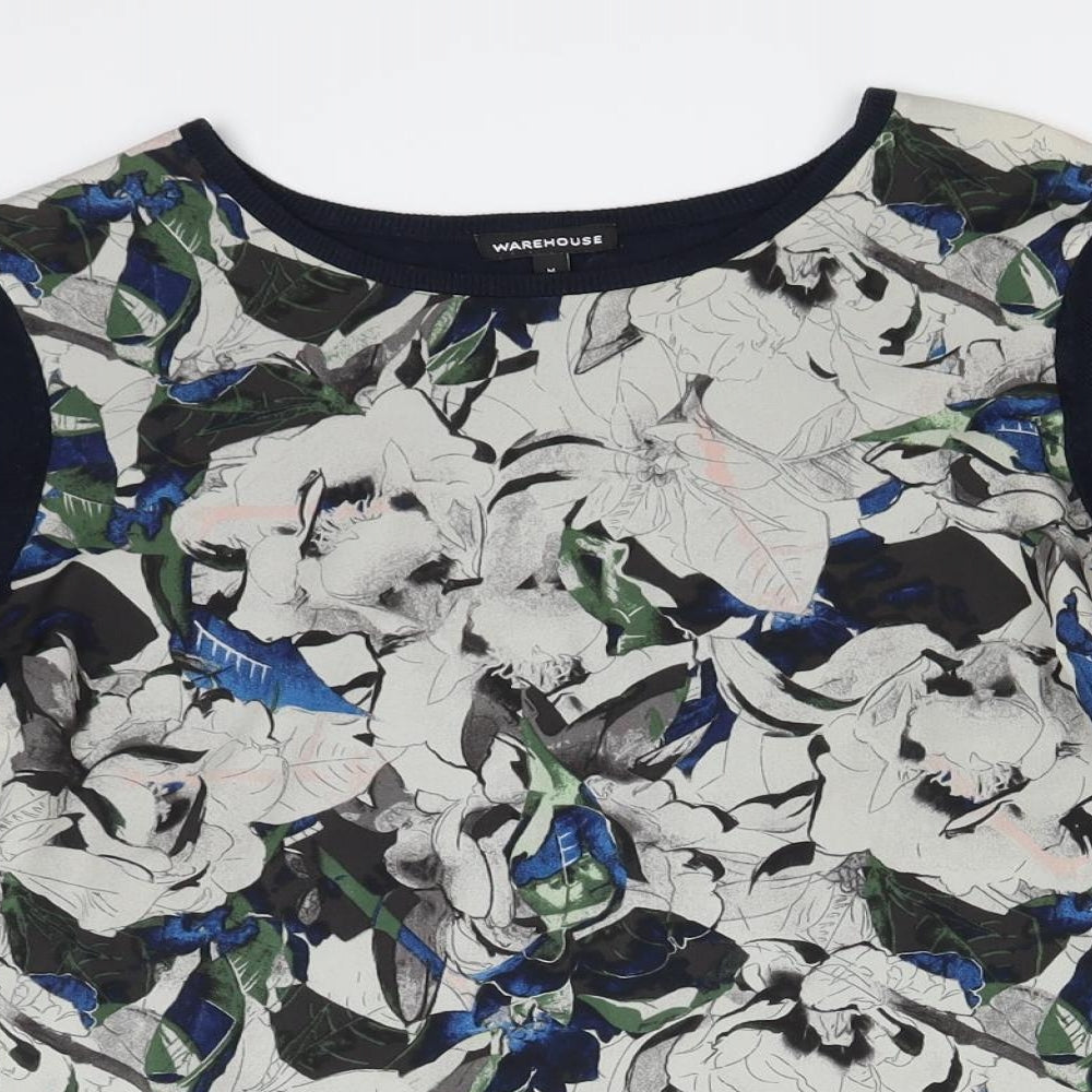 Warehouse Womens Blue Floral  Basic Blouse Size M
